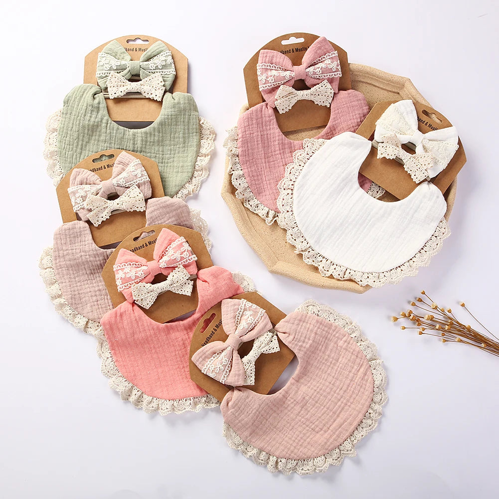 3Pcs/Set Muslin Cotton Bamboo Baby Bibs with Tassel Lace | Adjustable Feeding Drool Burp Cloths for Boys & Girls | Infant Scarf Towel Set - Kidzy Market
