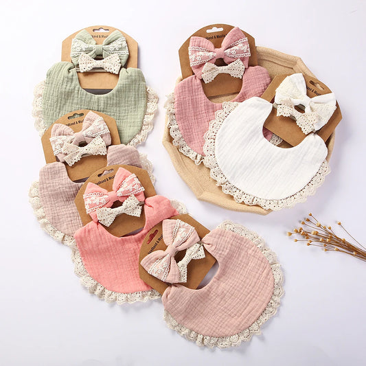 3Pcs/Set Muslin Cotton Bamboo Baby Bibs with Tassel Lace | Adjustable Feeding Drool Burp Cloths for Boys & Girls | Infant Scarf Towel Set - Kidzy Market