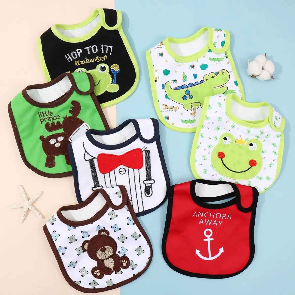 3-Piece Set – Waterproof Baby Bibs with Cartoon Embroidery, Saliva Towels & Rice Pocket for Infants - Kidzy Market