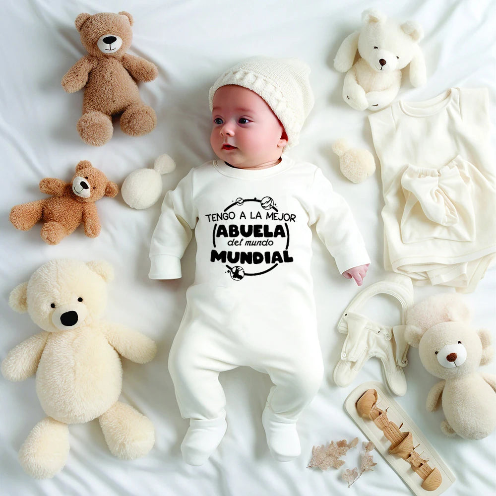 I Have The Best Grandmother in The World Letter Print Baby Sleepsuit – Long Sleeve Casual Soft Infant Romper, Round Neck Jumpsuit