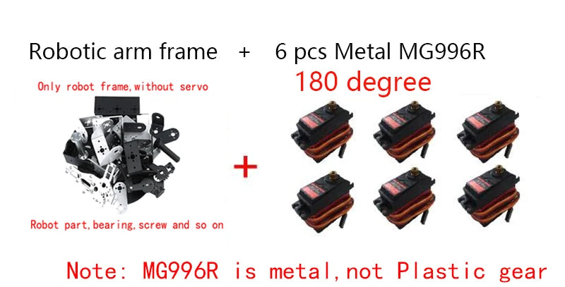 360° 6 DOF Robot Metal Alloy Mechanical Arm Claw Kit MG996R for Arduino, Robotics Educational Kit, PS2 Programmable Toy