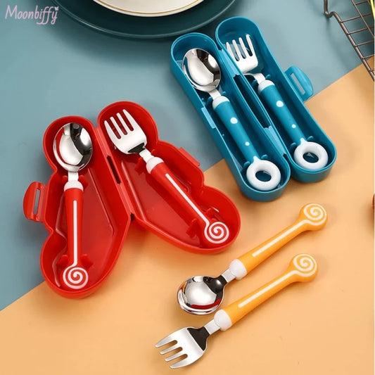 Children’s Utensil Set - Cute Circle Cutlery, Baby Tableware, Stainless Steel Food Feeding Spoon & Fork, Infant Toddler Dinnerware