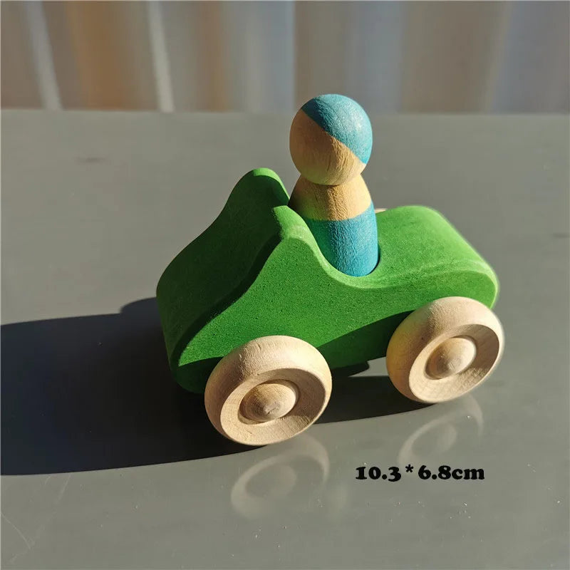 Wooden Montessori Rainbow Stacking Bridge with Cars and Trees