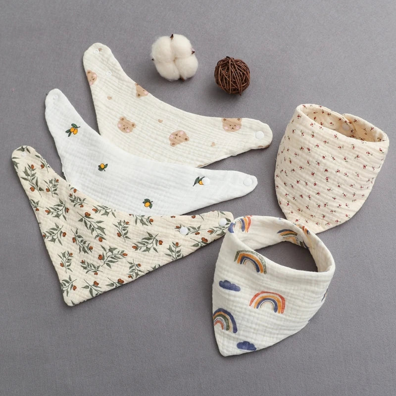 Baby Bandana Bibs | Muslin Drooling Bib for Infants 0-1 Year | High Absorbent Teething & Soothe Towel | Stylish Floral Design - Kidzy Market