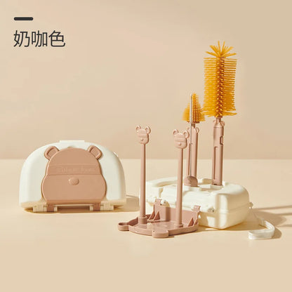 6-in-1 Bottle Cleaning Brush Set with Drying Rack, Silicone Bottle Brush, Straw Brush, Nipple Brush, Soap Dispenser & Storage Box