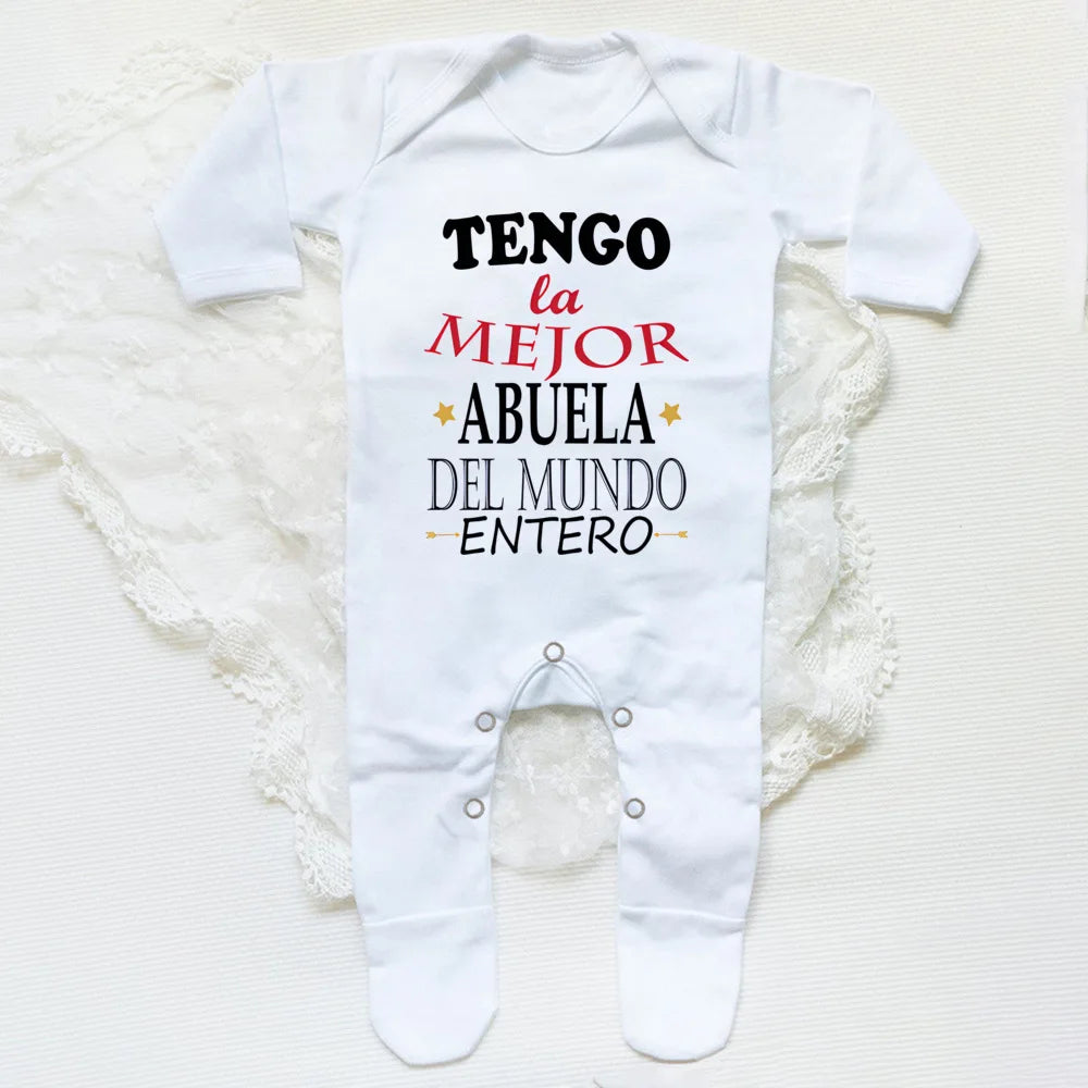 I Have The Best Grandmother in The World Letter Print Baby Sleepsuit – Long Sleeve Casual Soft Infant Romper, Round Neck Jumpsuit