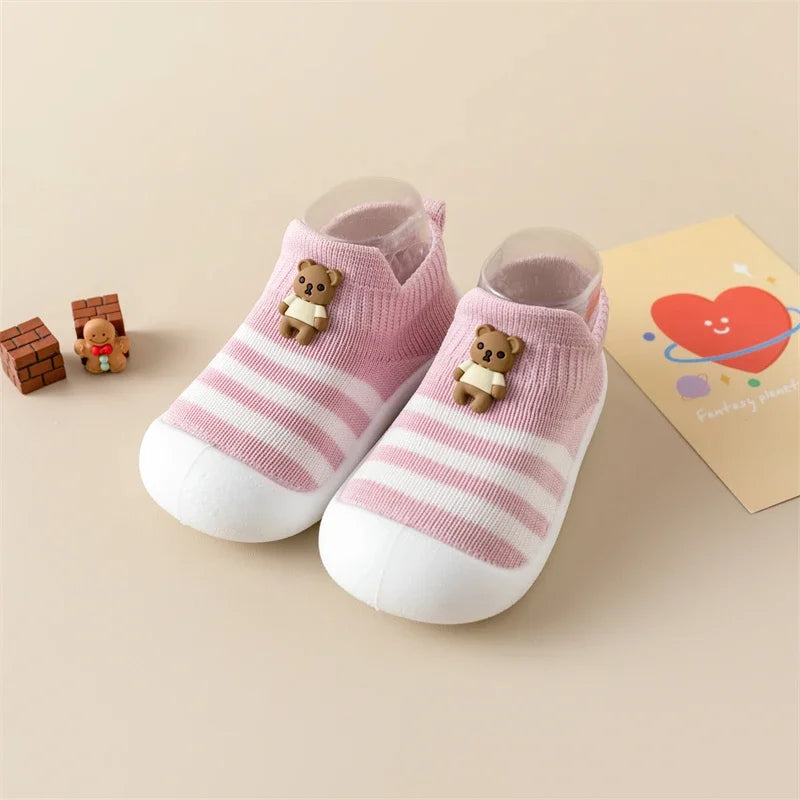 Baby Toddler Shoes Soft Sole Children's Shoes Breathable Cartoon Non-Slip Anti-Fall Striped Cute New Baby Shoes