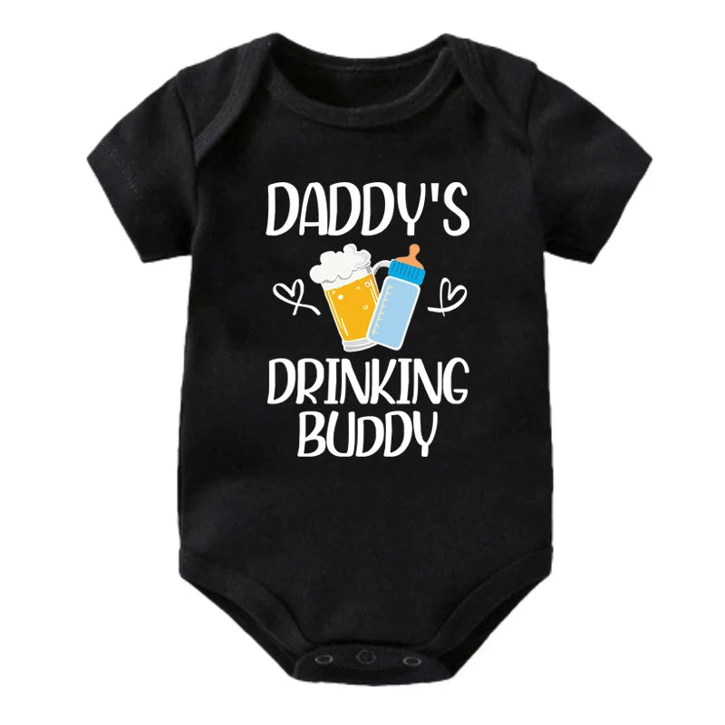 Funny "Daddy's Drinking Buddy" Newborn Baby Romper – Short Sleeve Cotton Bodysuit, Casual Summer Outfit, Perfect for Father's Day Gifts