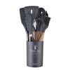 12PCS Silicone Kitchenware Non-Stick Cookware Utensils Set with Wooden Handles