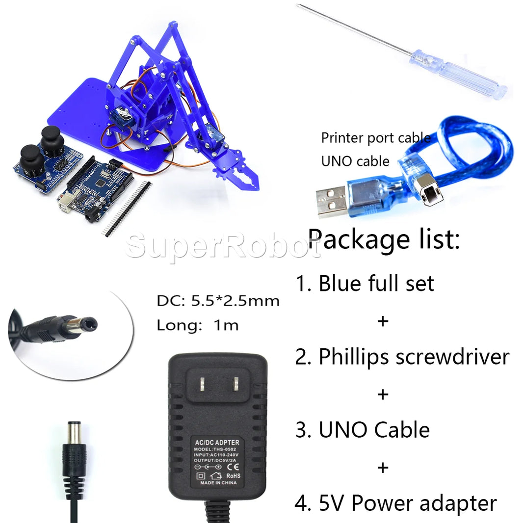 SG90 4 DOF Unassembled Acrylic Mechanical Robot Manipulator Claw for Arduino, UNO Programmable DIY Robot Arm Starter Kit