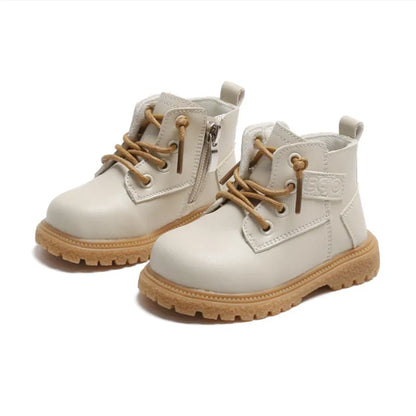2024 New Spring/Autumn Baby Boots, Leather British Style Boys Fashion Boots, Rubber Sole Zip Side Toddler Girls Ankle Boots (Size 15-25)
