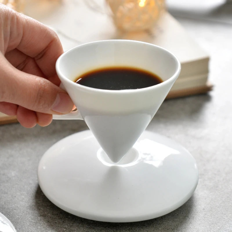 PDQ Bone China Espresso Cup & Saucer with Spoon — Single Small Handgrip Coffee Mug for Women