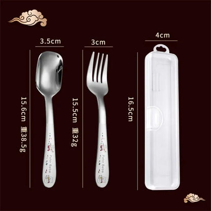 Children's Building Block Fork and Spoon Set with Storage Box - Stainless Steel Tableware, Jigsaw Toy Utensils, Perfect Kids Gift