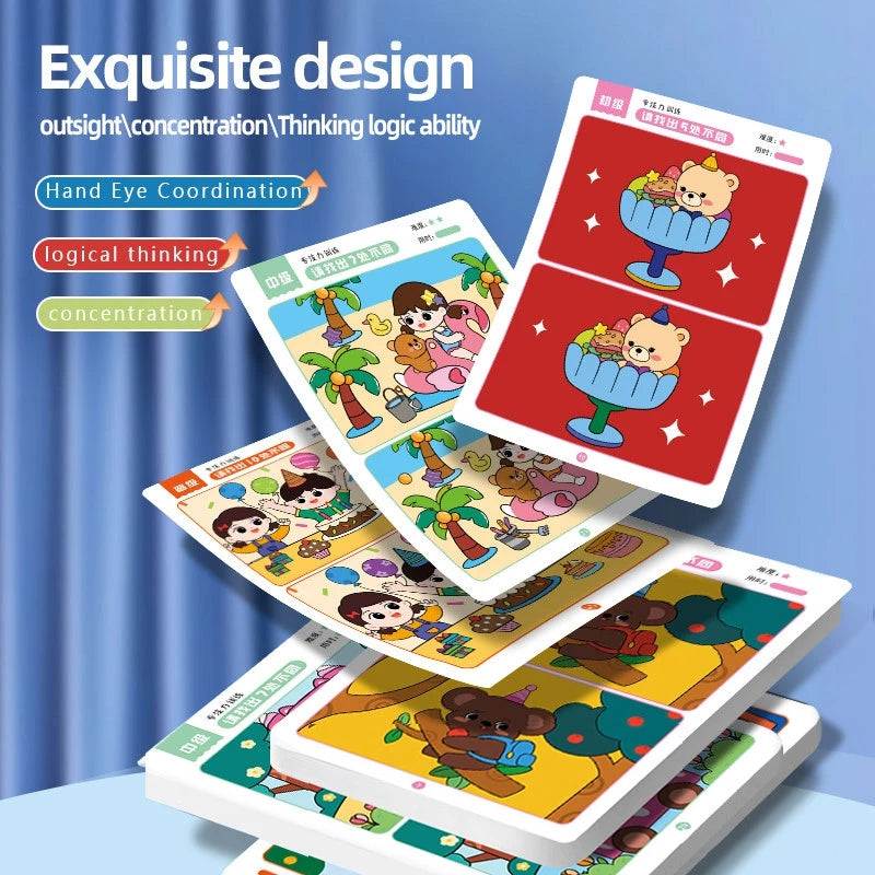 Find the Difference Game Cards Attention Training Set Reusable Educational Activity for Kids Puzzle Gift
