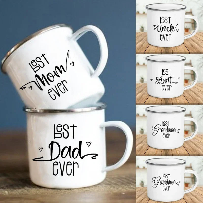 Best Mom/Dad Ever Enamel Mug - Funny 'Best Mom/Dad Ever' Coffee & Tea Cup with Handle - Gift for Mom & Dad