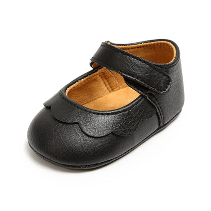 Meckior Baby Girl Shoes – Leather Rubber Sole Anti-Slip Toddler First Walkers, Newborn Infant Crib Shoes