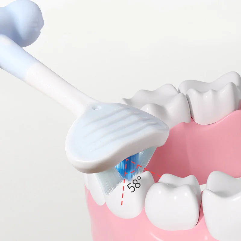 3D Stereo Three-Sided Toothbrush, Ultra Fine Soft Bristles, Kids Toothbrush with Tongue Scraper for Deep Oral Care