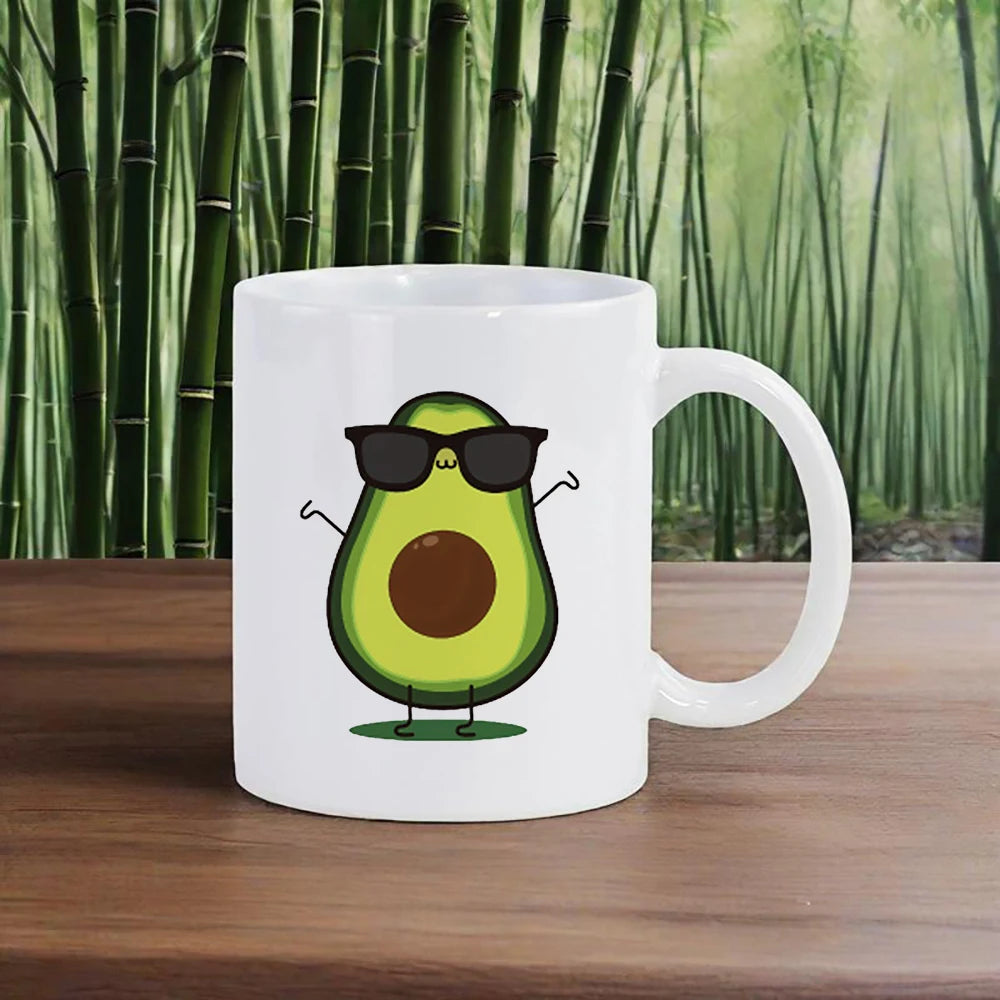 Cute Avocado Porcelain Coffee Mug - Cartoon Green Avocado Breakfast & Juice Cup, 11 oz (320 ml)