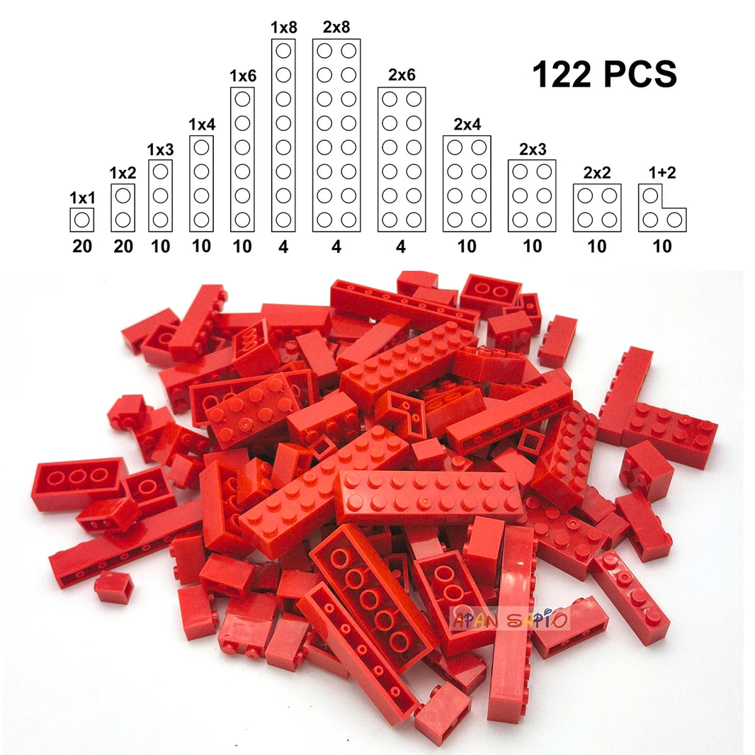 122PCS DIY Building Blocks Set – 12 Size Thick Figures, Creative Educational Plastic Bricks, Compatible with 3001 for Children