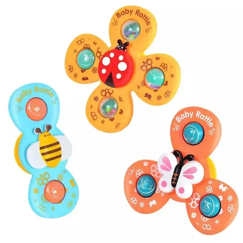 Suction Cup Spinner Toy Set – 3PCS Windmill Cartoon Animal Hand Spinning Toys, Sensory Bath Toys for Babies and Toddlers, Birthday Gift