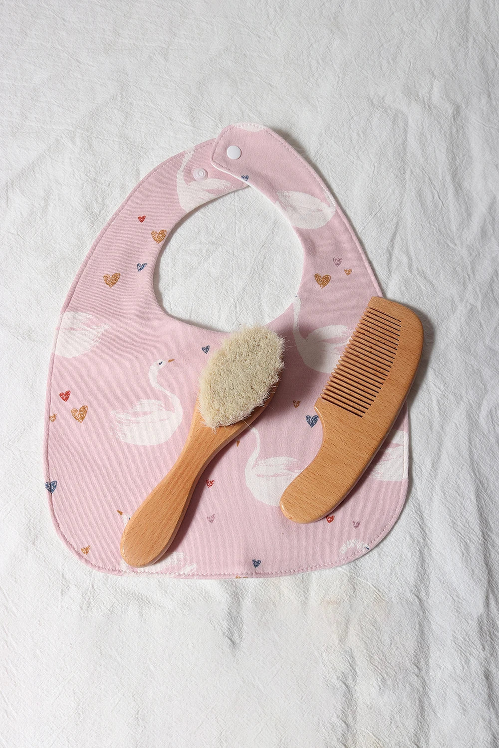 Baby Comb Brush Set - Newborn Gift Set with Natural Wool Beech Wooden Comb, Baby Bib, Pacifier Clip, and Hair Brush