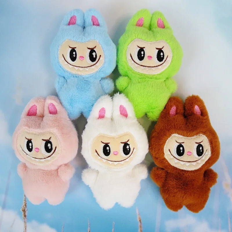 5PCS Labubu Kawaii White Plush Toy Set, Stuffed Pillow and Keychain Accessories for Kids