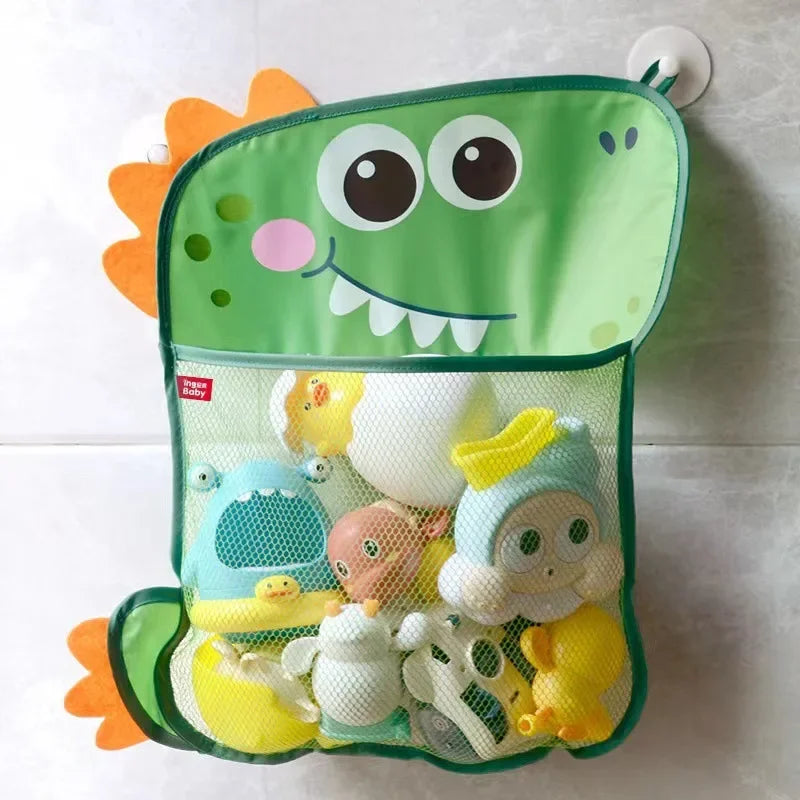 Dinosaur Animal Baby Bath Toy Organizer with Suction Cup Mesh Storage Bag for Kids