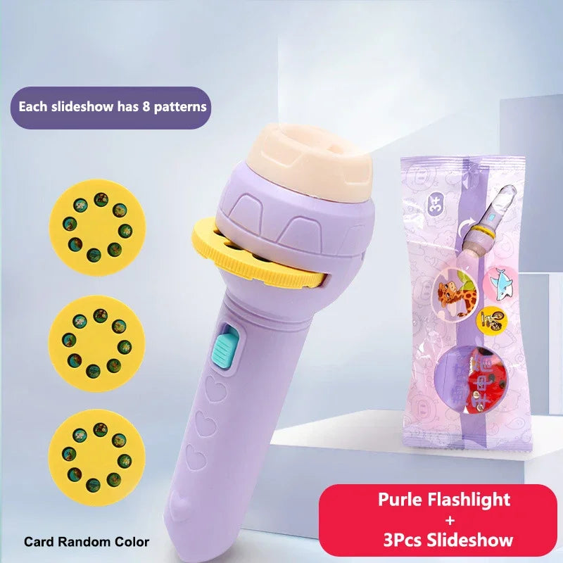Kids Sleep Light Projector Torch – 24-Image Cute Cartoon Flashlight Projector for Bedtime Stories, Toddler Night Light (Battery Operated)