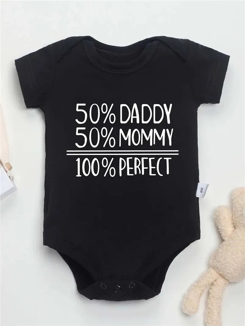 50% Daddy 50% Mommy 100% Perfect Baby Romper - Cute Letter Print Bodysuit for Newborns and Infants
