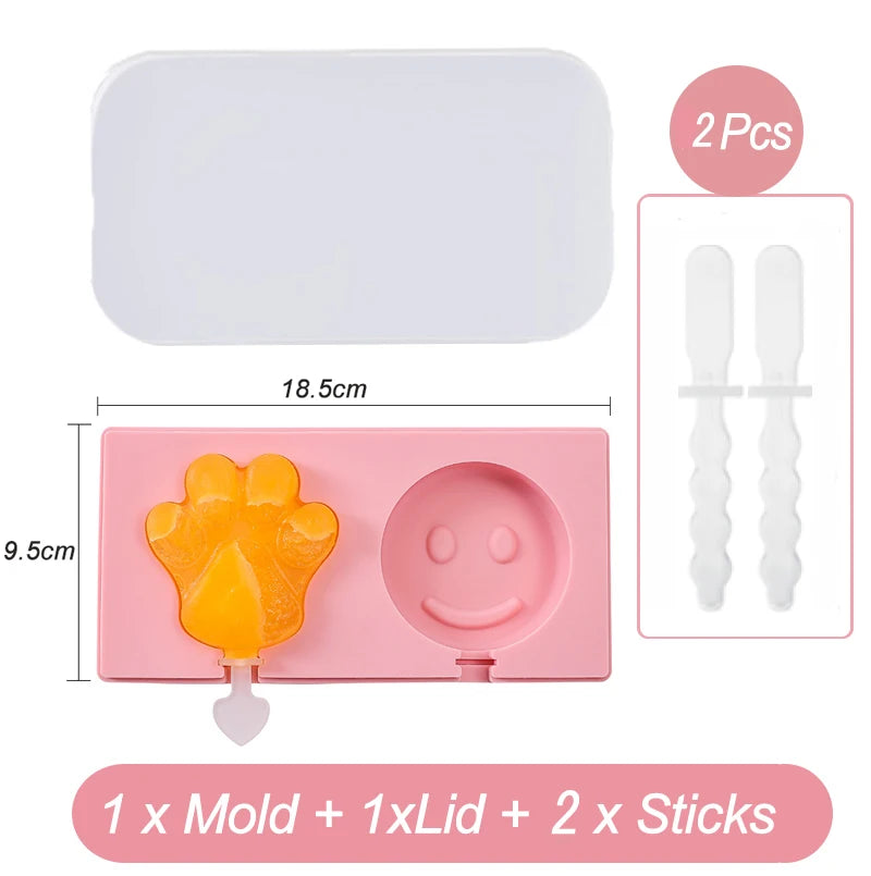 Silicone Cartoon Animal Popsicle and Ice Cream Mold with Lid and Sticks