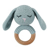 1pc Safety Wooden Baby Teether - Crochet Cartoon Long Ear Bunny Rattler with Mobile Crib Bell | Newborn Teething Toy & Handbell