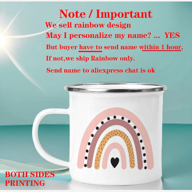 Personalized Rainbow Enamel Mug – Custom Name Coffee, Tea & Milk Cup, 3.14 in x 3.35 in (8 x 8.5 cm) – Kids Gift