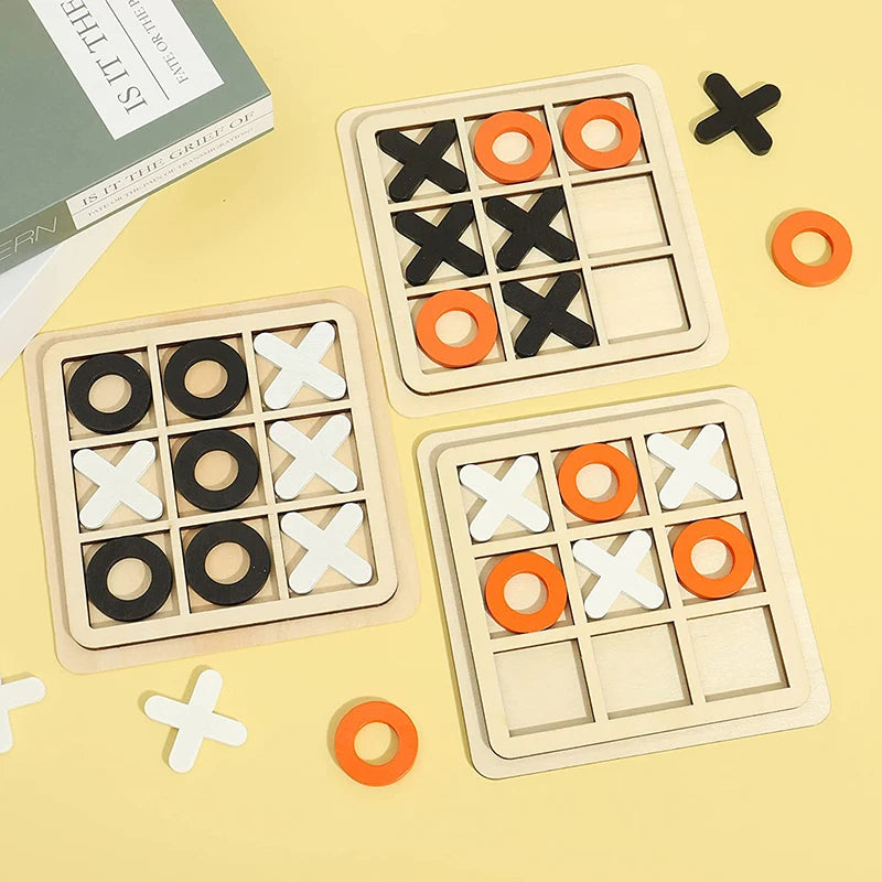 Wooden Tic-Tac-Toe Chess – Three Line OX Puzzle Board, Early Education Table Game Toy for Kids and Children