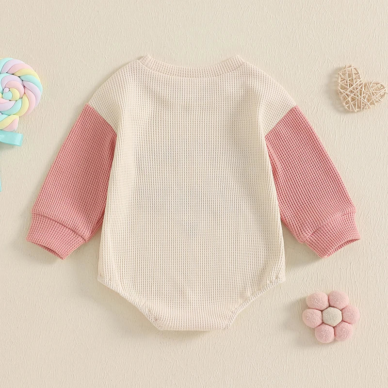 Newborn Baby Girl Romper – Long Sleeve "Auntie's Bestie" Embroidery Waffle Bodysuit Shirt – Casual Fall Outfits for Girls