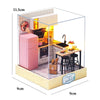 Mini DIY Wooden Dollhouse Kit 11.5 x 9 x 9 cm (4.5 x 3.5 x 3.5 in) - 3D Miniature House with Furniture & Dust Cover, Assembly Model Gift for Teens & Adults