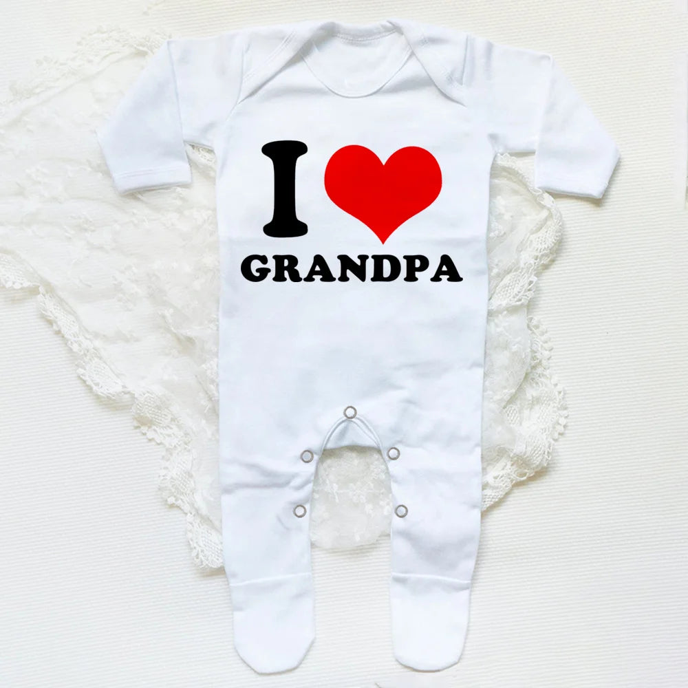 I Love Papa Mama Baby Babygrow Sleepsuit – Cute Coming Home Outfit, Newborn Shower Gift, Boy Girl White Romper, Infant Sleepsuit
