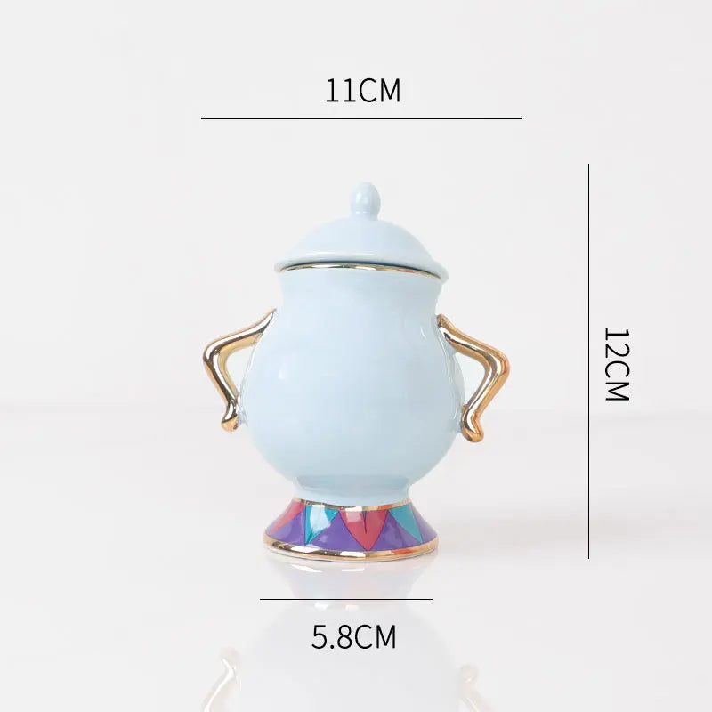 Disney Anime Peripheral Beauty and the Beast Mrs. Potts and Chip Tea Set Cute Cartoon Teapot and Mug
