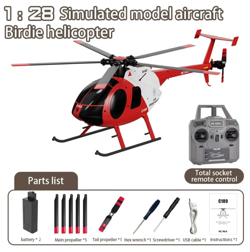 1:28 C189 RC Helicopter MD500 – Dual Brushless Motor with 6-Axis Gyro and One-Click Takeoff/Landing