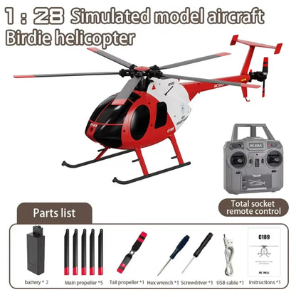 1:28 C189 RC Helicopter MD500 – Dual Brushless Motor with 6-Axis Gyro and One-Click Takeoff/Landing