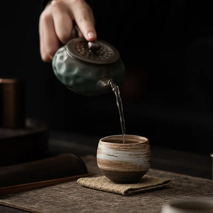 Japanese Handmade Rough Pottery Tea Cup — Porcelain Kung Fu Tea Single Cup, Antique-Style Gift