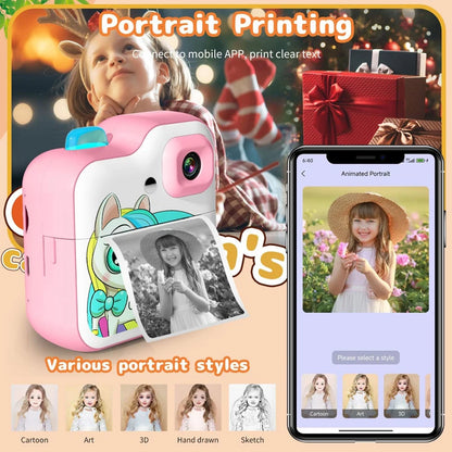 Children's Mini Instant Print Digital Camera with 32GB TF Card and Inkless Paper, Educational Video Toy