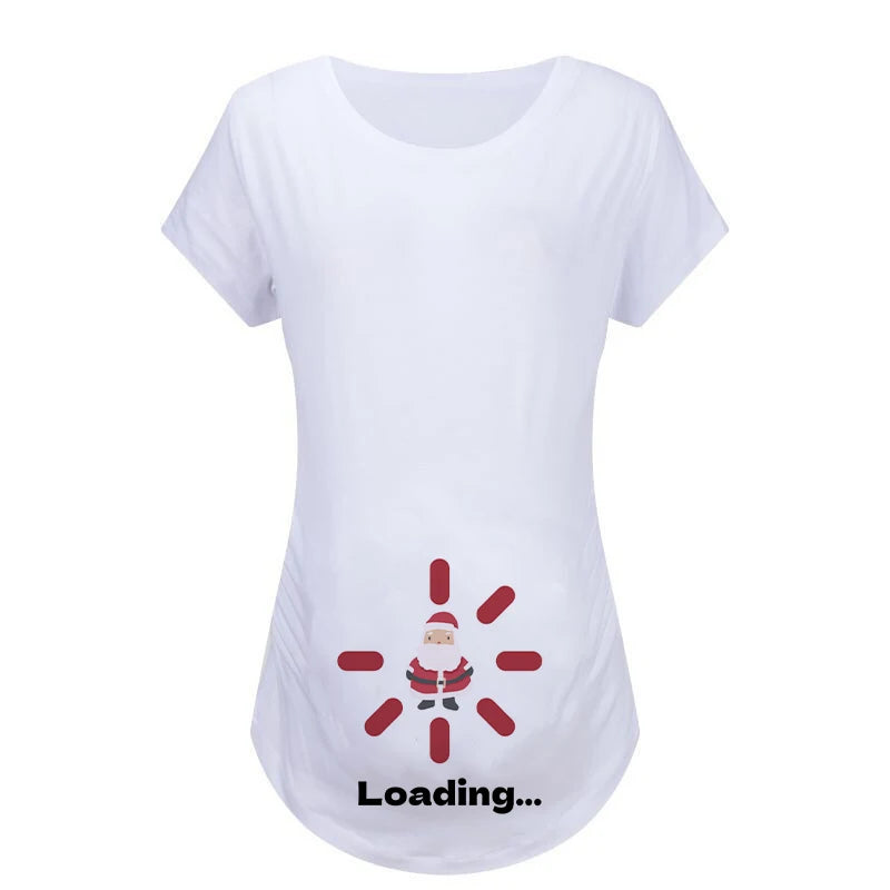 Christmas Women's Maternity T-shirt Santa Baby Printed Pregnant Women T-shirt Pregnancy Casual Short Sleeve White Clothes