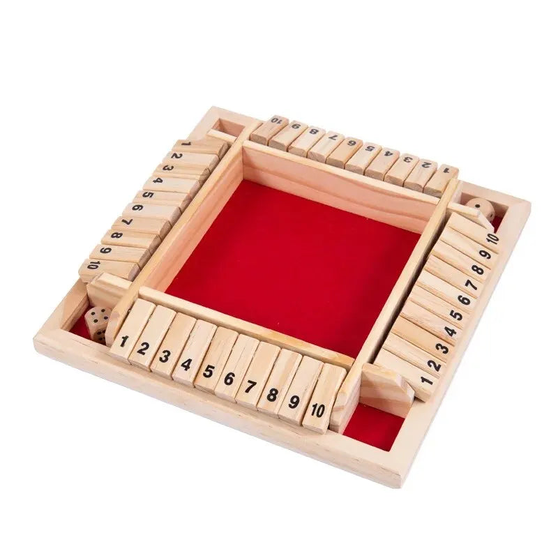 Wooden Dice Board Game - Shut The Box for 4 Players, Flaps & Dice Game, Parent-Child Interaction, Family Entertainment
