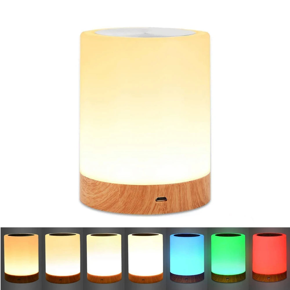 Touch Lamp LED Night Light Portable Rechargeable Warm White RGB Table Bedside Lamp for Kids Gift