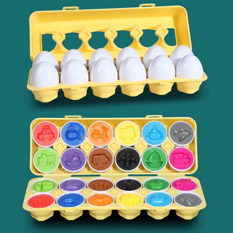 12 Matching Eggs Montessori Sensory Toy – Easter Chicken Color and Shape Sorting Educational Toy for Kids Gifts