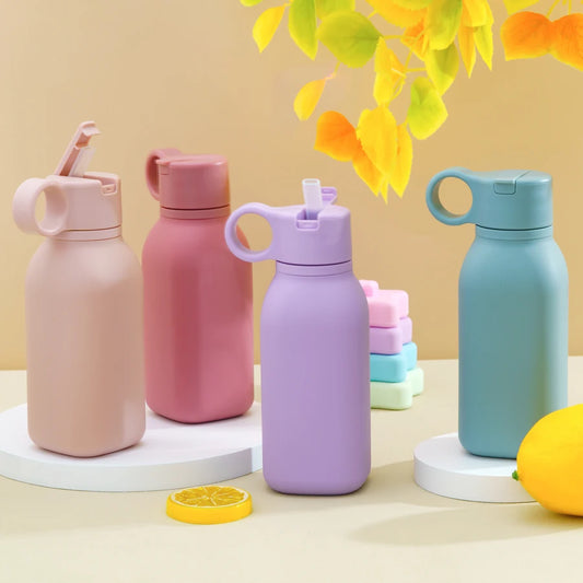 1PCS Baby Silicone Sports Cup, Pure Color Leakproof Sippy Cup with Flip Lid, Portable Baby Water Bottle for Kids, BPA Free Tableware