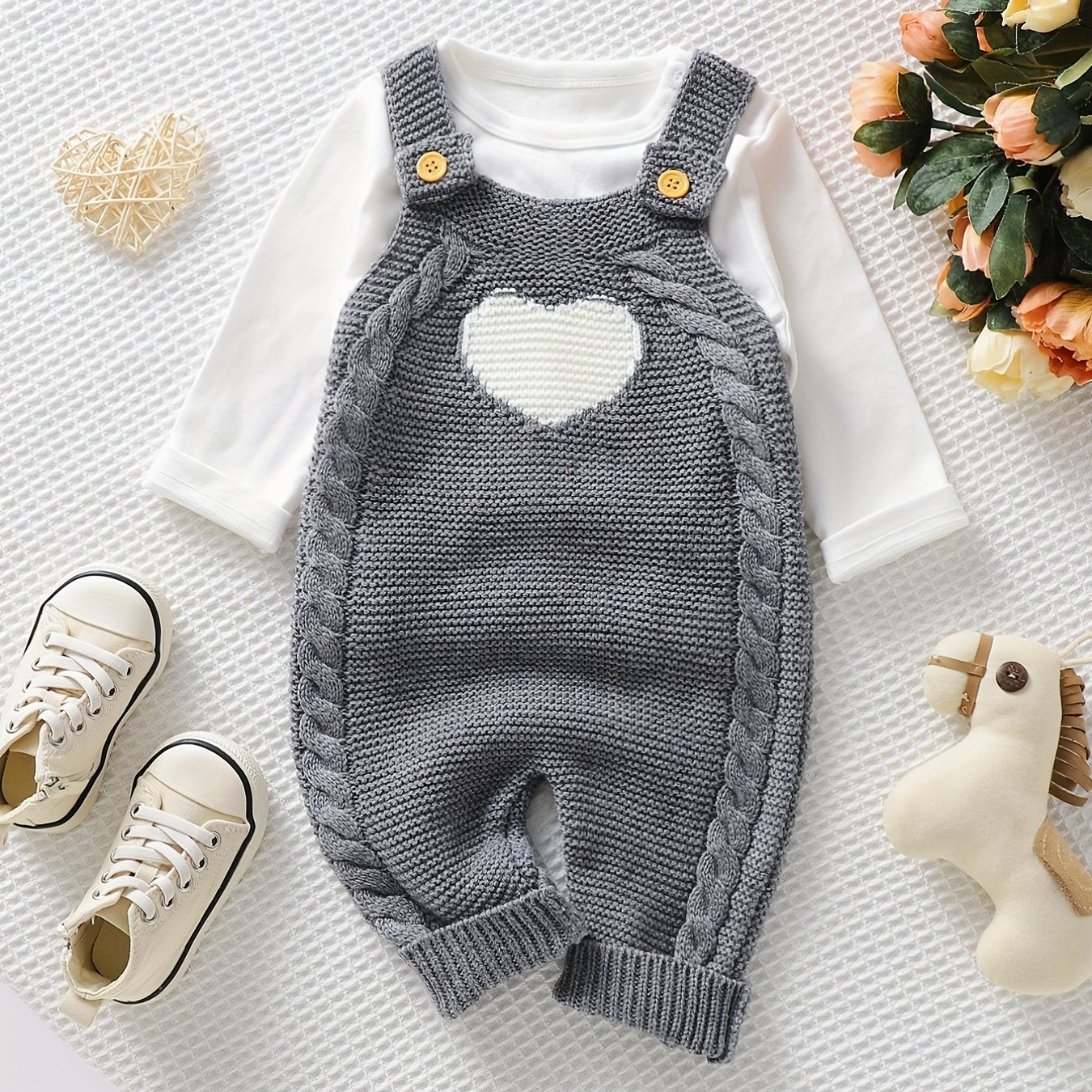 Baby Girl Knitted Bodysuit – Baby Love Jacquard Design (Soft & Comfortable, Indoor & Outdoor Wear)