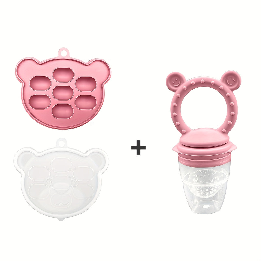 Silicone Baby Food Mold Set – Breast Milk & Popsicle Maker with Fruit & Vegetable Teether, Twist-Up Food Storage Container, Bear-Shaped Ice Tray for Homemade Kids’ Meals