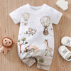 Baby Boys Cute Cartoon Graphic Print Romper – Short Sleeve Jumpsuit (Indoor & Outdoor Wear, Summer, Animal Pattern)