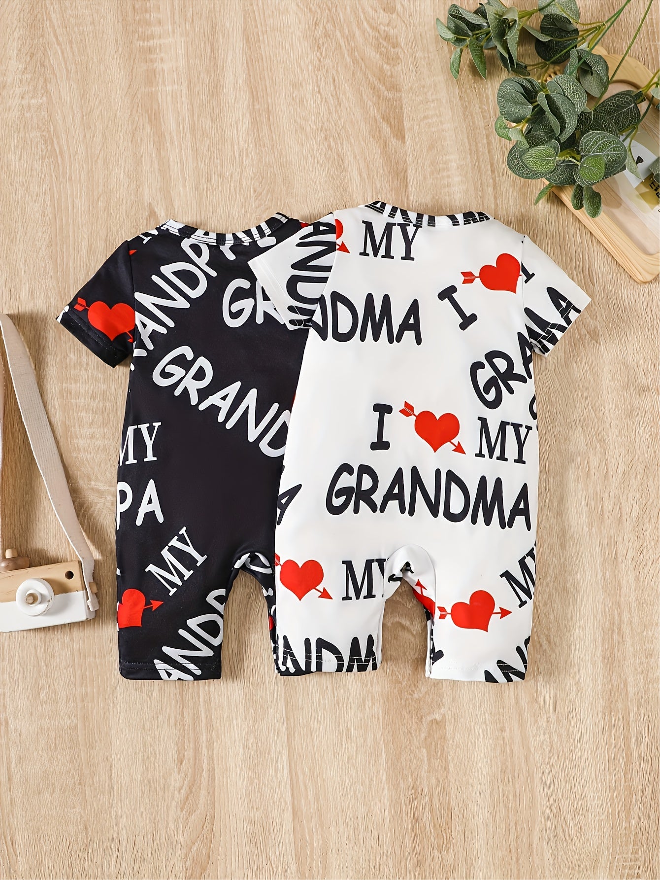 2pcs Baby Boy Summer Outfit – "I Love Grandma, Mom, Dad" Alphabet Print Jumpsuit, Casual Knit Polyester & Spandex Set (Short Sleeve, Outdoor Wear)